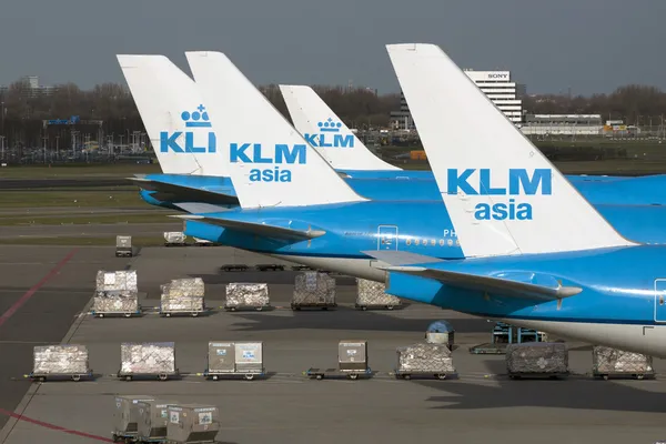 Four parking klm airplanes — Stock Photo, Image