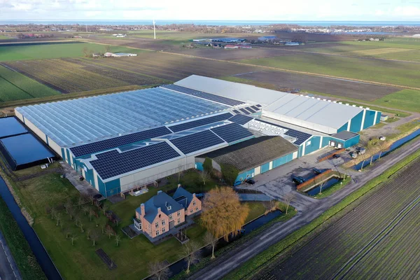 Telhado Edifício Cheio Painéis Solares Novo Fornecedor Energia Verde Para — Fotografia de Stock