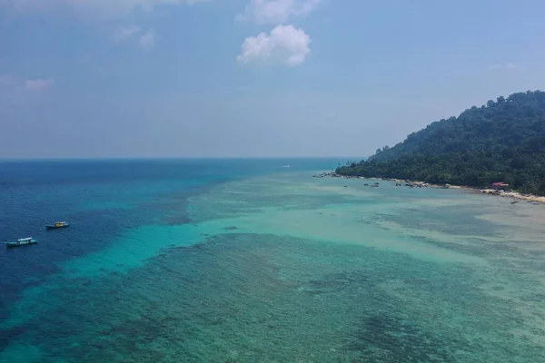 Tioman Île Tropicale Drone Photo Avec Belle Mer Bleue Ciel — Photo