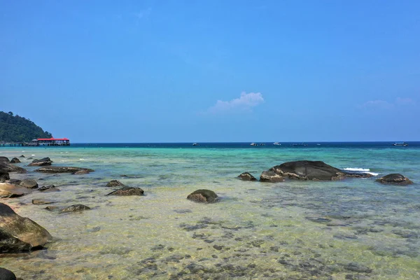 Plage Tropicale Mer Bleue Sur Île Tioman Dans Mer Chine — Photo
