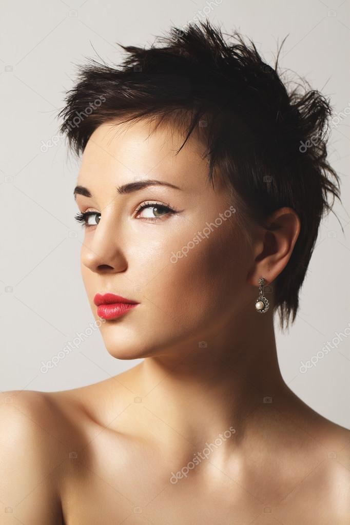 Cute Short Haired Girls Young Girl With Short Hair Stock Photo
