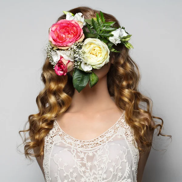 Portrait of a woman with a flower instead of a face — Stock Photo, Image