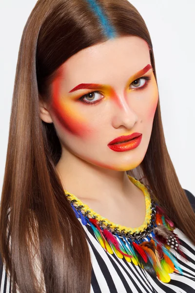 Beautiful fashion woman color face art — Stock Photo, Image