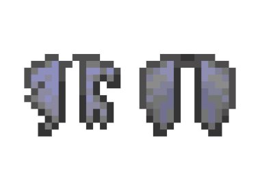 Piksel nesne desenleri. Oyun kanatları ve uçuş konsepti. Elytra, oyuncunun havada süzülmesini sağlayan çok nadir bir parçadır. Vektör illüstrasyonu EPS 10.