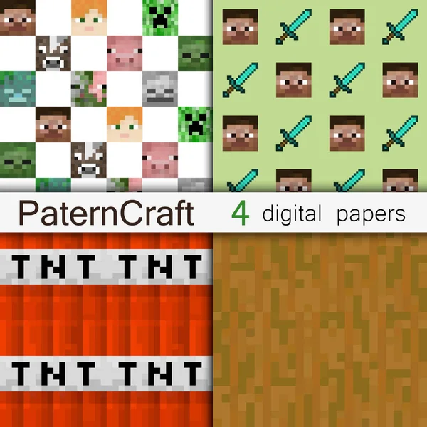 Set Von Pater Hintergründe Craft Game Stil Bit Skins Von — Stockvektor