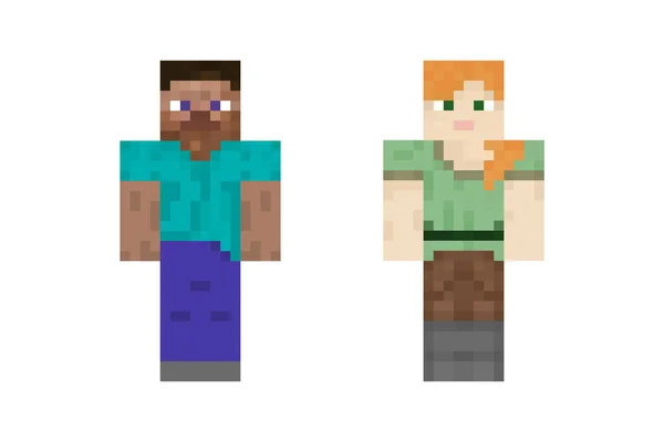 Deux Caractères Pixel Des Peaux Héros Concept Personnage Masculin Féminin — Image vectorielle