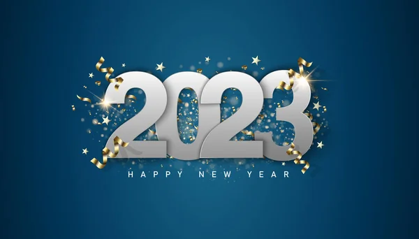 Feliz Ano Novo 2023 Inverno Feriado Cartão Saudação Modelo Design — Vetor de Stock