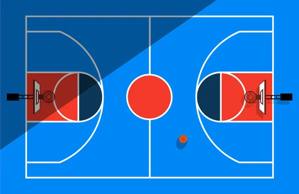 Basketbollens Lekplats Märkning Linjer Blå Bakgrund Vektorillustration — Stock vektor