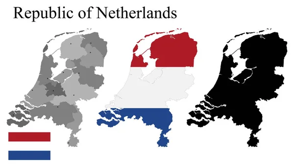 Landkarten Der Niederlande Mit Regionen Flagge Auf Der Landkarte Silhouette — Stockvektor
