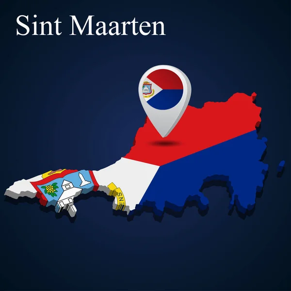 Flagge Von Sint Maarten Auf Landkarte Auf Dunklem Hintergrund Vektorillustration — Stockvektor