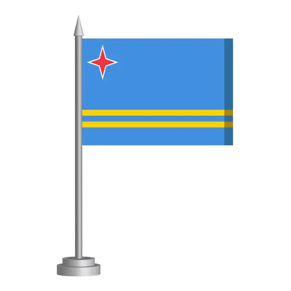 Vlag Van Aruba Wapperend Een Vlaggenmast Staat Tafel Vectorillustratie — Stockvector