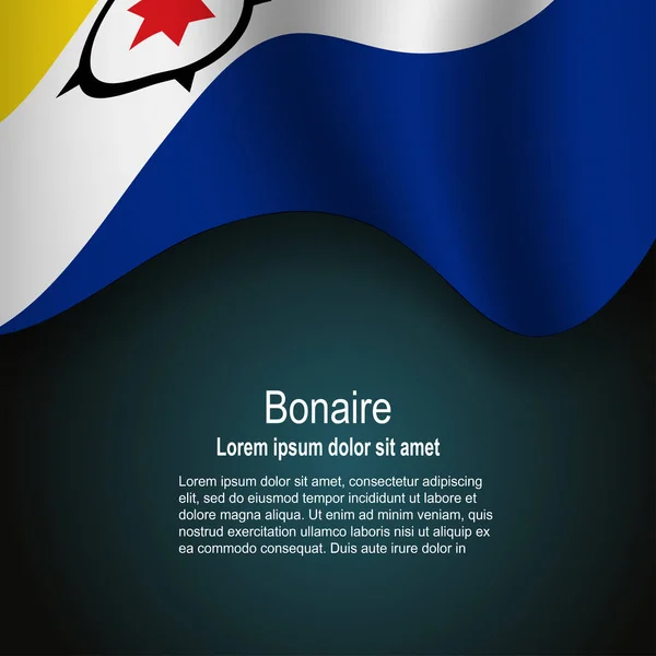 Bandera Bonaire Ondeando Sobre Fondo Oscuro Con Texto Ilustración Vectorial — Vector de stock