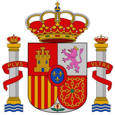 Coat of Spain, Güneybatı Avrupa 'da bulunan bir ülkedir. Vektör illüstrasyonu