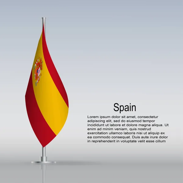 Bandeira Espanha Pendurada Mastro Bandeira Fica Mesa Ilustração Vetorial — Vetor de Stock