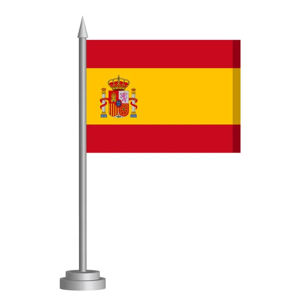 Bandera España Ondeando Sobre Asta Bandera Está Sobre Mesa Ilustración — Vector de stock