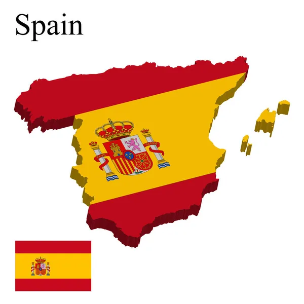 白い背景に地図上のスペインの旗 ベクターイラスト — ストックベクタ