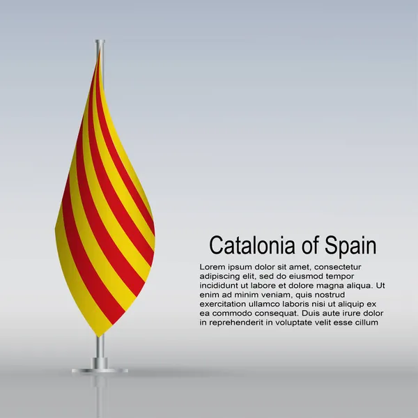 Bandera Cataluña España Colgada Asta Bandera Levanta Sobre Mesa Ilustración — Vector de stock