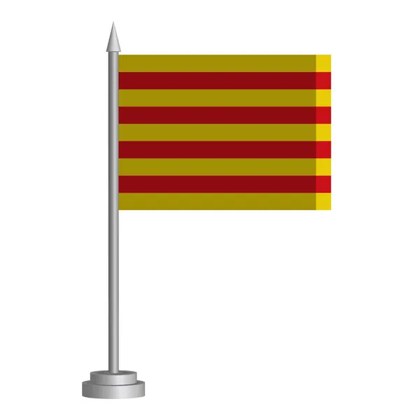 Drapeau Catalogne Espagne Flottant Sur Mât Drapeau Dresse Sur Table — Image vectorielle