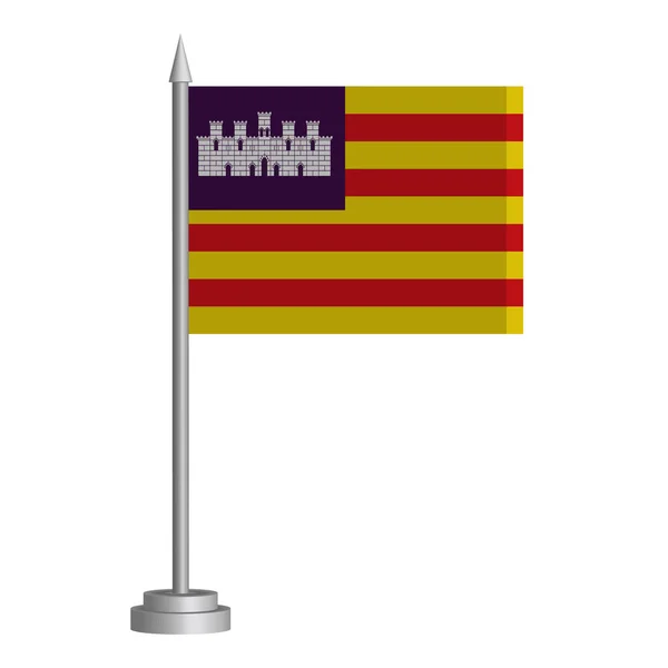 Flag Balearic Islands Spain Flying Flagpole Stands Table Vector Illustration — 图库矢量图片