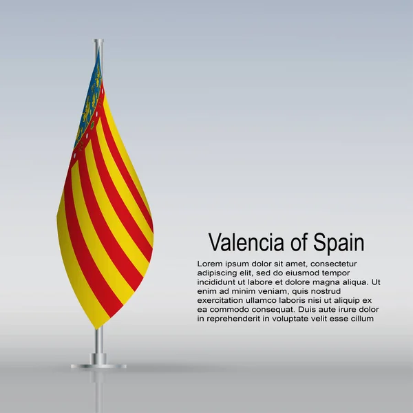 Bandera Valencia España Colgada Asta Bandera Levanta Sobre Mesa Ilustración — Vector de stock