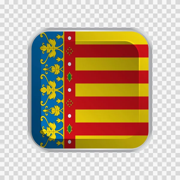 Flagge Von Valencia Von Spanien Auf Quadratischem Knopf Auf Transparentem — Stockvektor