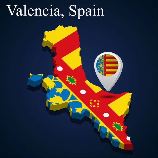 Bandera Valencia España Mapa Sobre Fondo Oscuro Ilustración Vectorial — Vector de stock