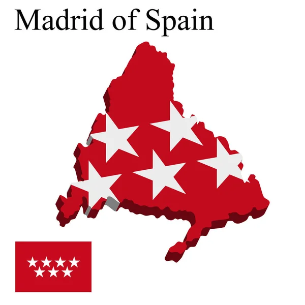 Bandeira Madrid Espanha Mapa Sobre Fundo Branco Ilustração Vetorial — Vetor de Stock