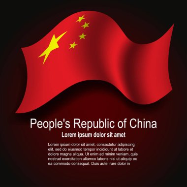 Karanlık arka planda mesajla dalgalanan Çin bayrağı. Vektör illüstrasyonu