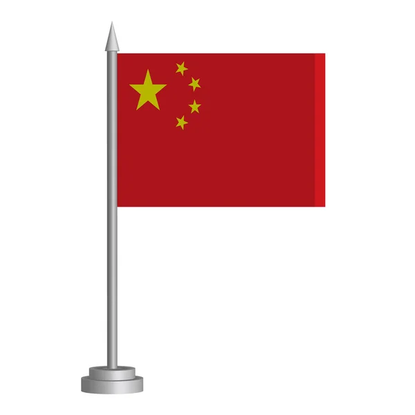 Bandiera Della Cina Che Sventola Pennone Erge Sul Tavolo Illustrazione — Vettoriale Stock