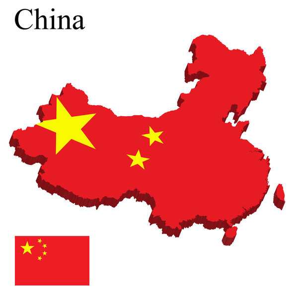 Флаг Китая на карте на белом фоне. Векторная иллюстрация