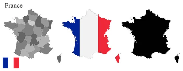 Zestaw Map Francji Flaga Mapie Sylwetka Karty Ilustracja Wektora — Wektor stockowy