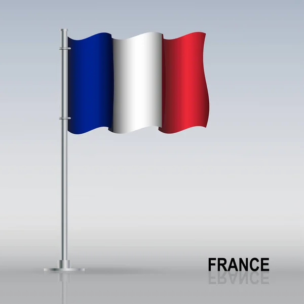 Drapeau France Flottant Sur Mât Drapeau Tient Sur Table Illustration — Image vectorielle