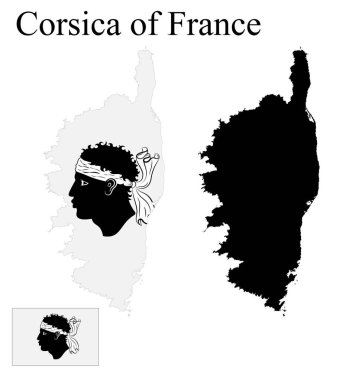 Set of maps of Corsica of France. Flag on the map. Silhouette of the card. Vector illustration clipart