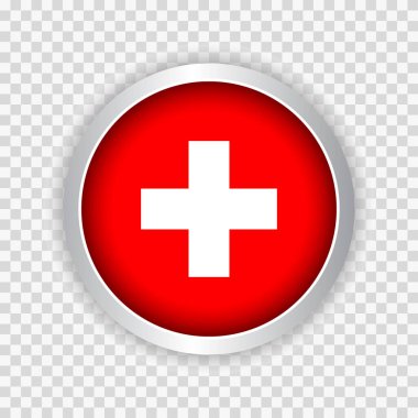 Web siteleri için saydam arkaplan ögesi üzerine yuvarlak düğme üzerinde İsviçre bayrağı. Vektör illüstrasyonu