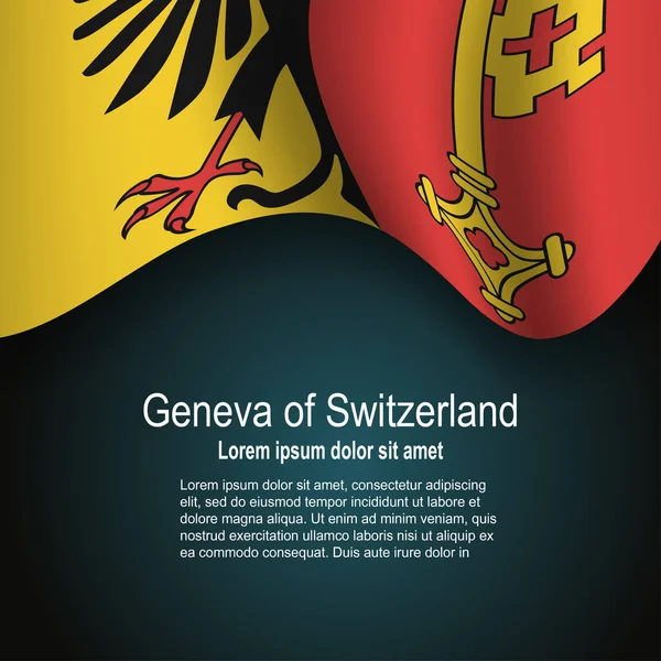 Zászló Genf Svájc Repül Sötét Háttérrel Szöveges Vektorillusztráció — Stock Vector