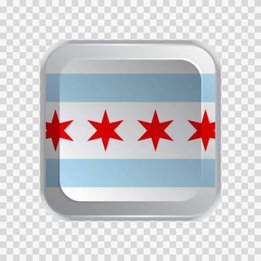 Flag of State of Chicago in Illinois of USA on square button on transparent background element for websites. Vector illustration