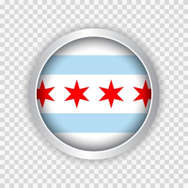 Flag of State of Chicago in Illinois of USA on round button on transparent background element for websites. Vector illustration