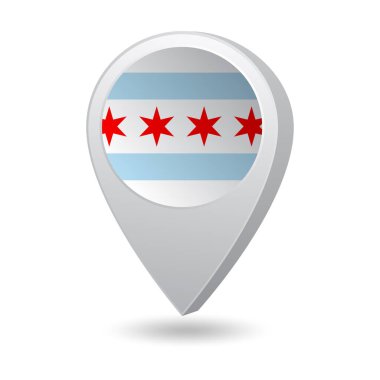 Flag of State of Chicago in Illinois of USA on marker map. Vector illustration