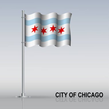 Flag of State of Chicago in Illinois (USA) flying on a flagpole stands on the table. Vector illustration