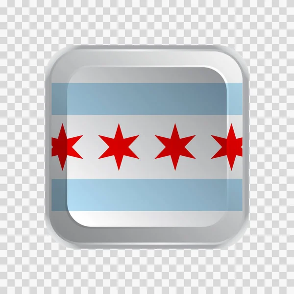 Flag State Chicago Illinois Usa Square Button Transparent Background Element — Stock Vector