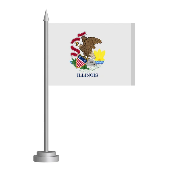 Illinois Állam Usa Zászlórúdra Tűzött Zászlója Áll Asztalon Vektorillusztráció — Stock Vector