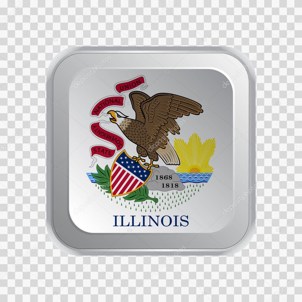 Flag of State of Illinois of USA on square button on transparent background element for websites. Vector illustration