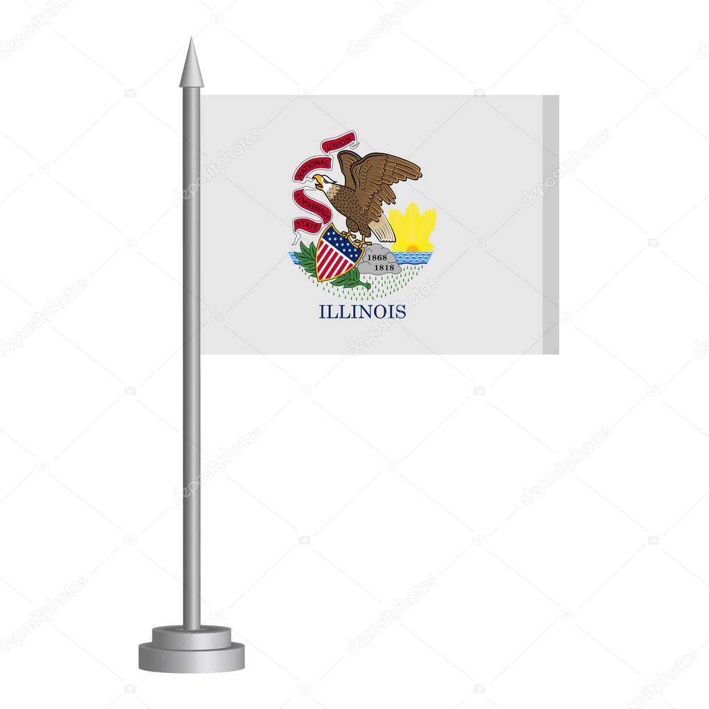 Flag of State of Illinois (USA) flying on a flagpole stands on the table. Vector illustration