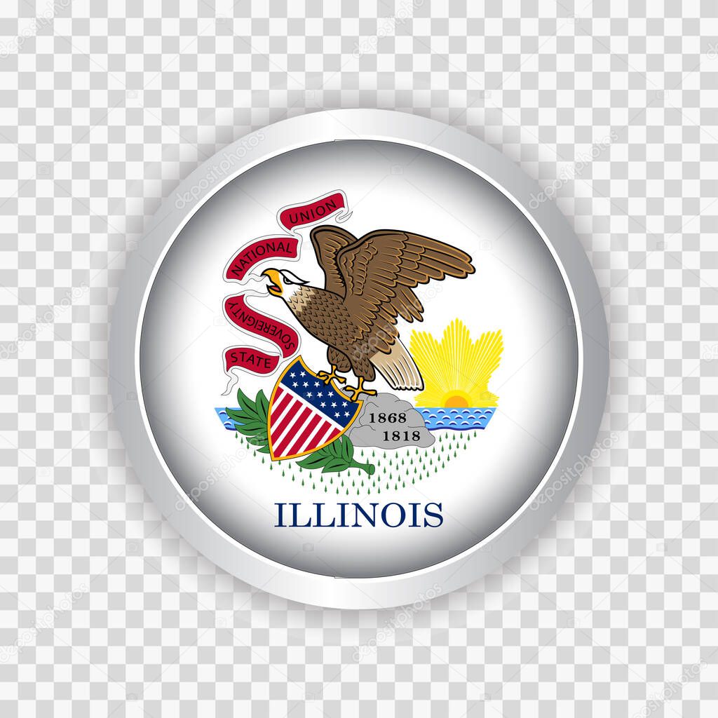 Flag of State of Illinois of USA on round button on transparent background element for websites. Vector illustration