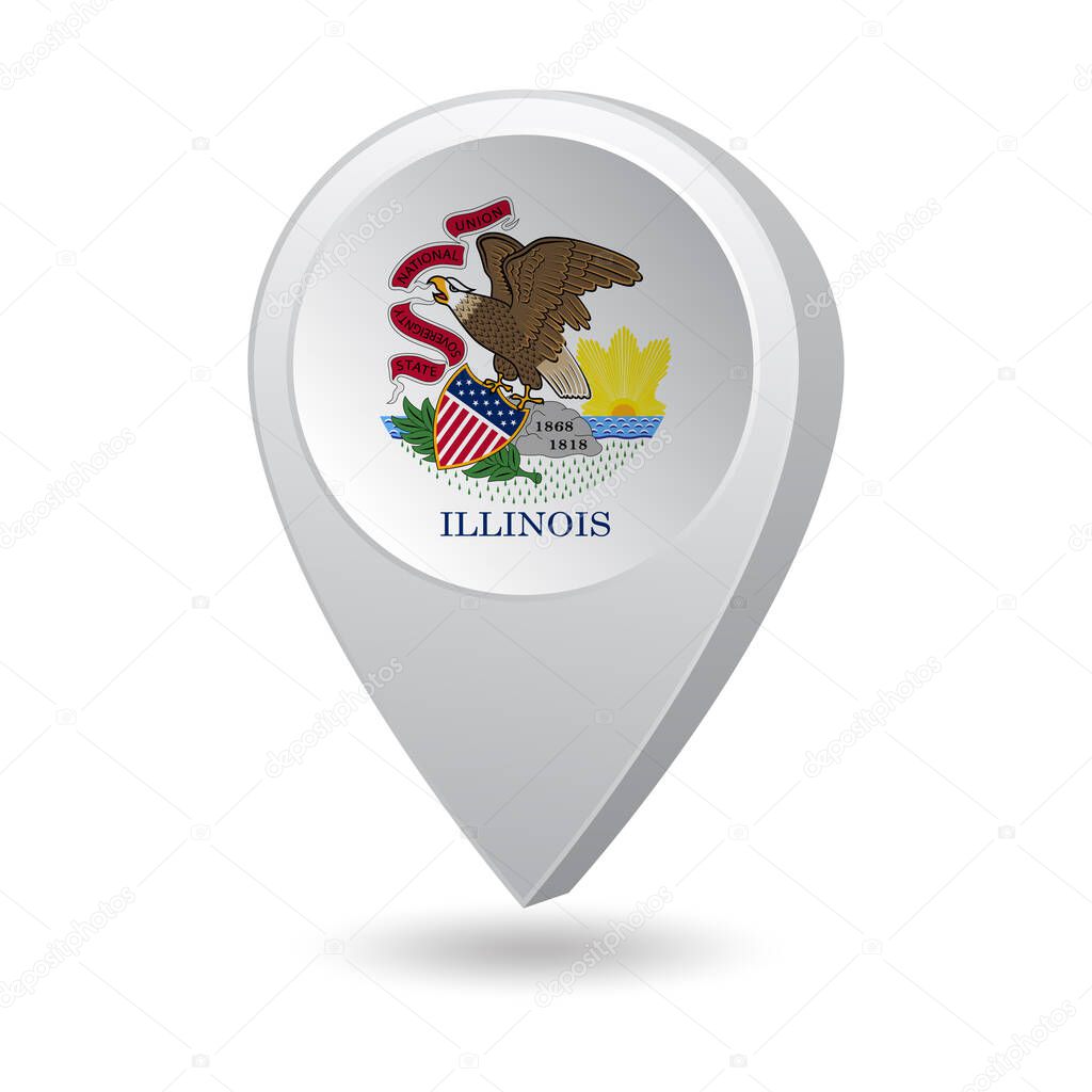 Flag of State of Illinois of USA on marker map. Vector illustration