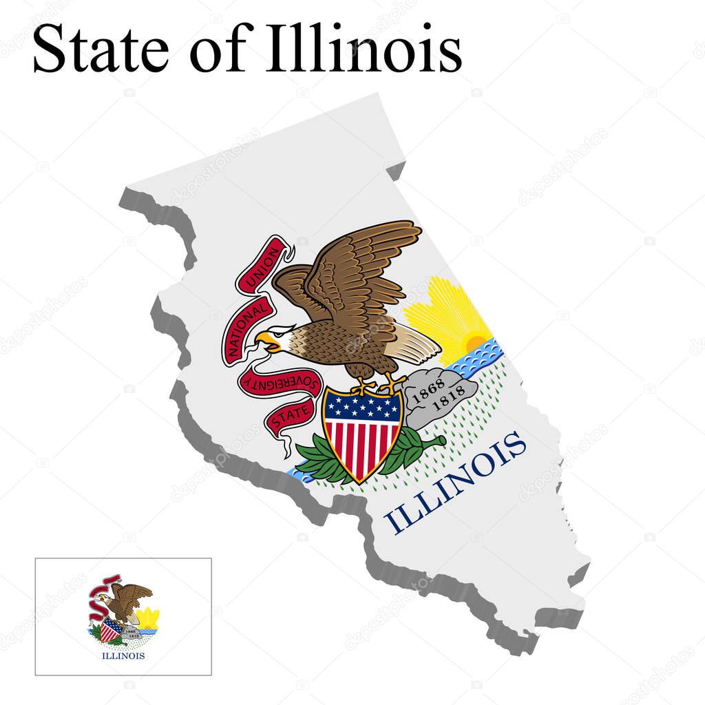 Flag of State of Illinois of USA on map on white background. Vector illustration