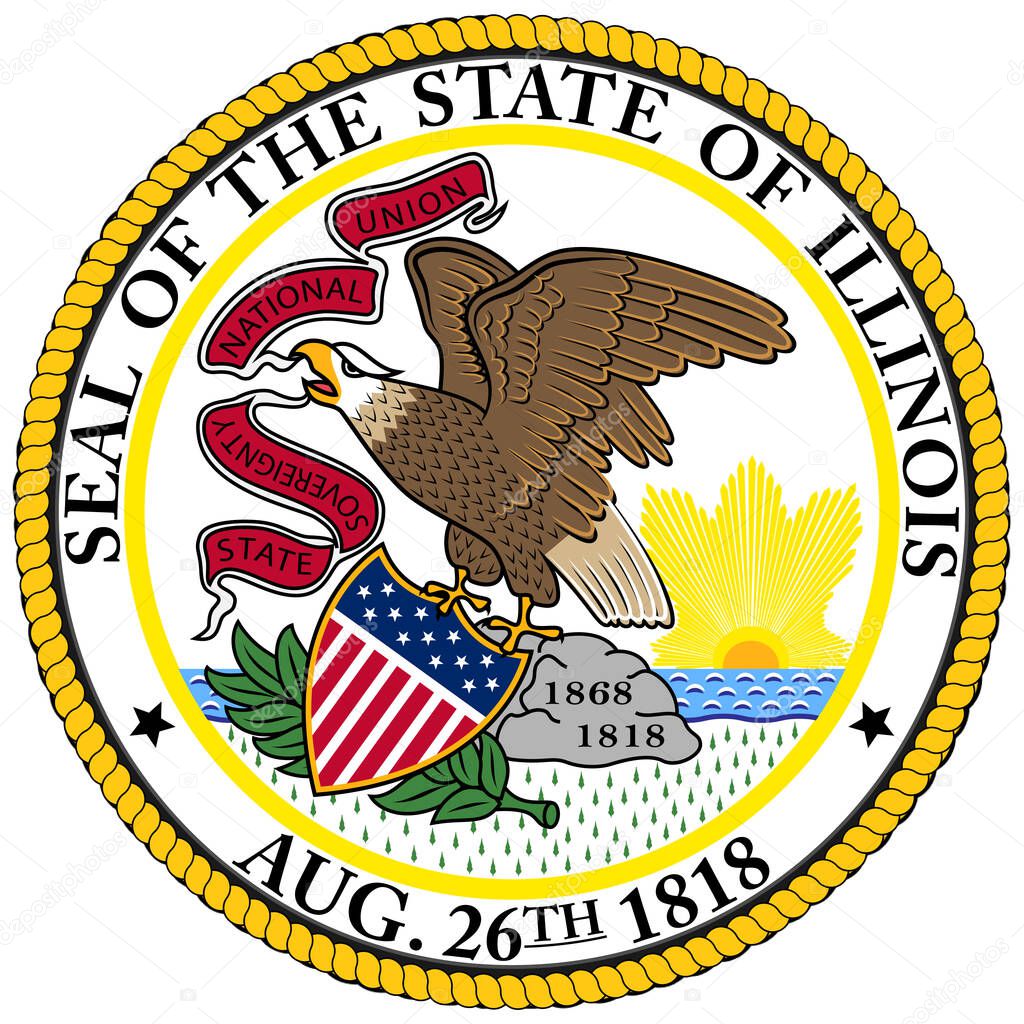 Coat of arms of Illinois is a state in the Midwestern region of the United States. Vector illustration