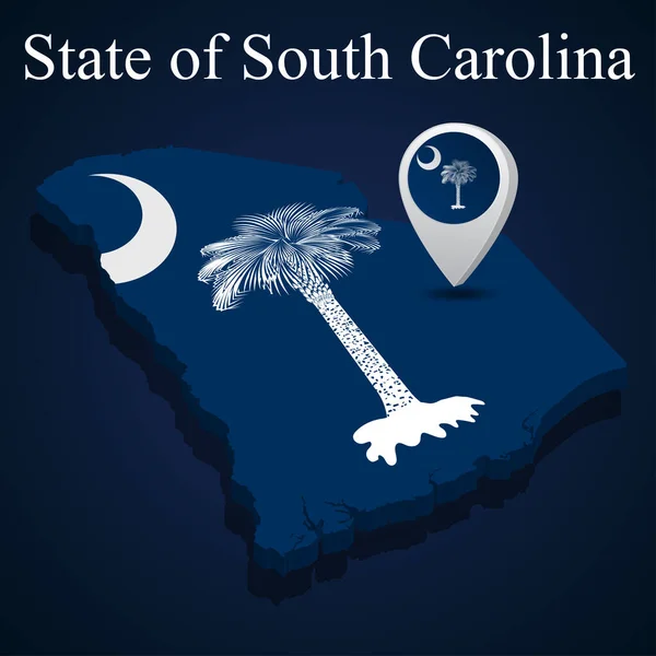 Bendera Negara Bagian Carolina Selatan Amerika Serikat Pada Peta Latar - Stok Vektor