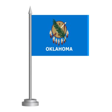 Bayrak direğinin üzerinde dalgalanan Oklahoma Eyaleti (USA) bayrağı. Vektör illüstrasyonu