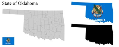 Oklahoma (ABD) haritaları. Haritada bayrak var. Kartın silueti. Vektör illüstrasyonu